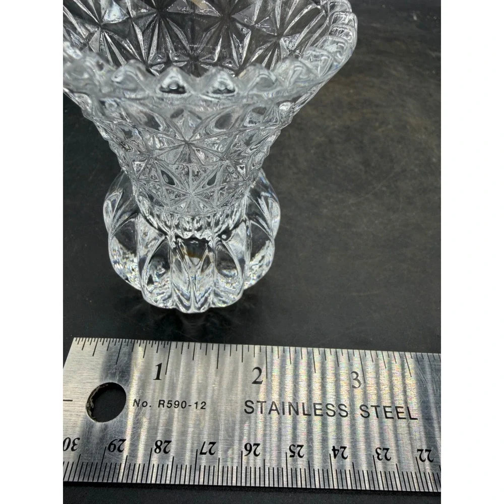 Vintage Cut Glass Bud Vase Clear Crystal Diamond Pattern Scalloped Rim 3.25in